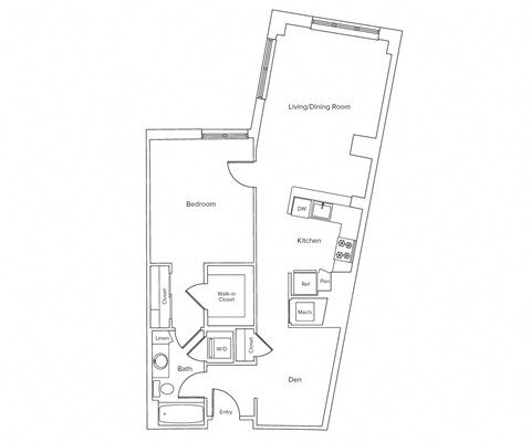 Floor plan for 1 bed, 1 bath, 902 sqft